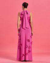 Floral-Embellished Bow-Tie Neck Maxi Dress